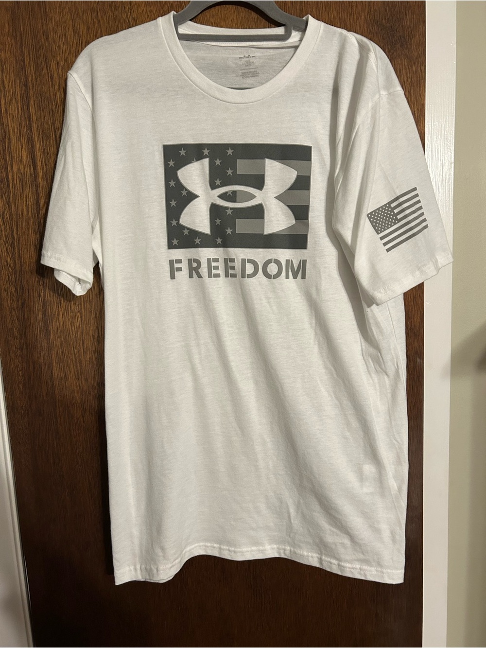 Under Armour White Short-Sleeve 'Freedom' Logo Tee with Flag Graphic